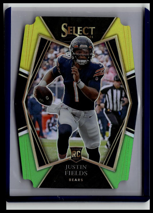 2021 Panini Select Justin Fields #150 Bears Green &Yellow Prizm Die Cut Rookie