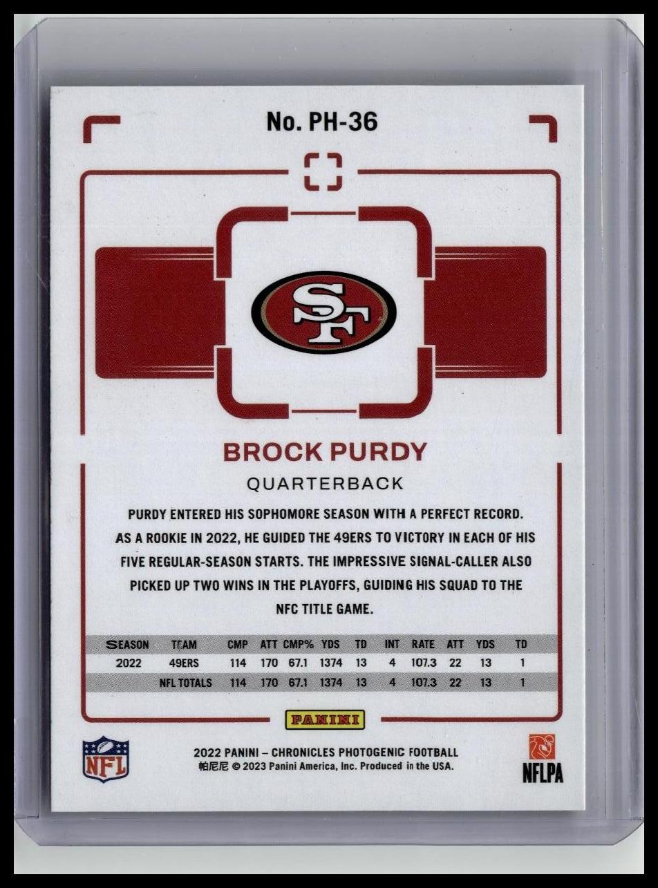 2022 Panini Chronicles Brock Purdy #PH-36 Photogenic Pink San Francisco 49ers