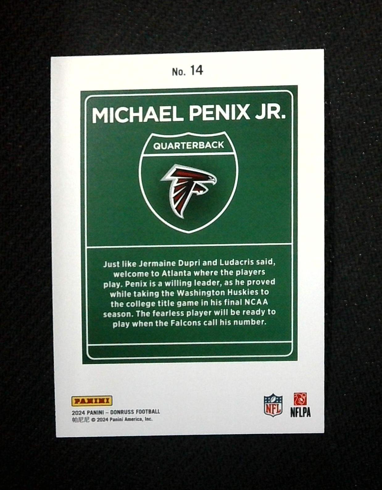 2024 Donruss NFL Michael Penix Jr “DOWNTOWN” SSP ROOKIE Regular Size #14 Falcons