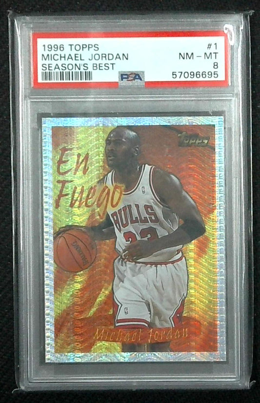 1996 Topps Seasons Best #1 Michael Jordan En Fuego PSA 8 Chicago Bulls