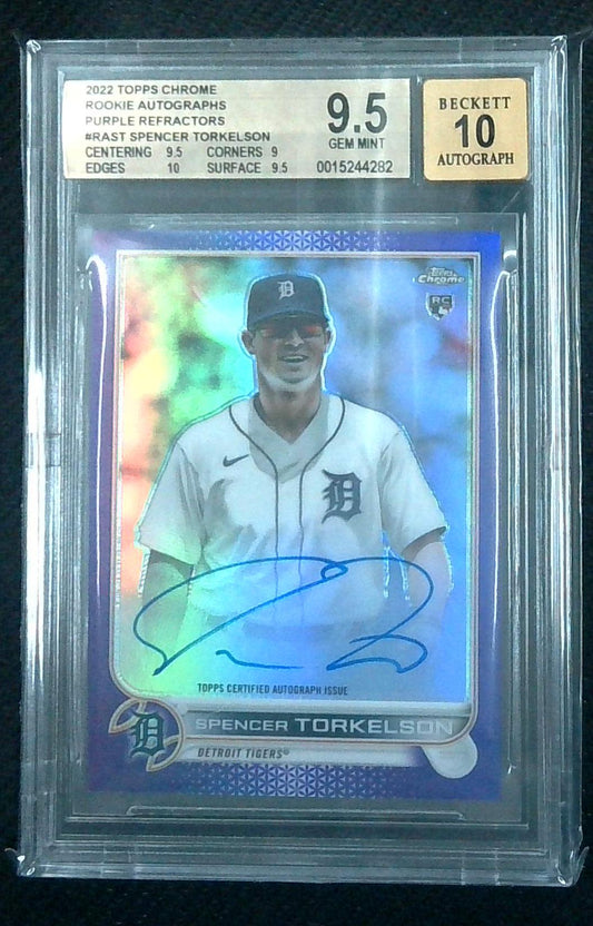 2022 TOPPS CHROME SPENCER TORKELSON AUTO RC /250 PURPLE REFRACTOR TIGERS BGS 9.5