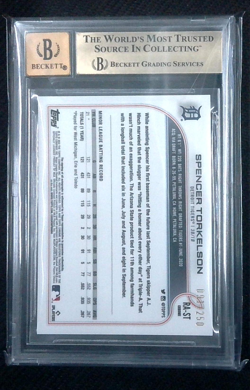 2022 TOPPS CHROME SPENCER TORKELSON AUTO RC /250 PURPLE REFRACTOR TIGERS BGS 9.5