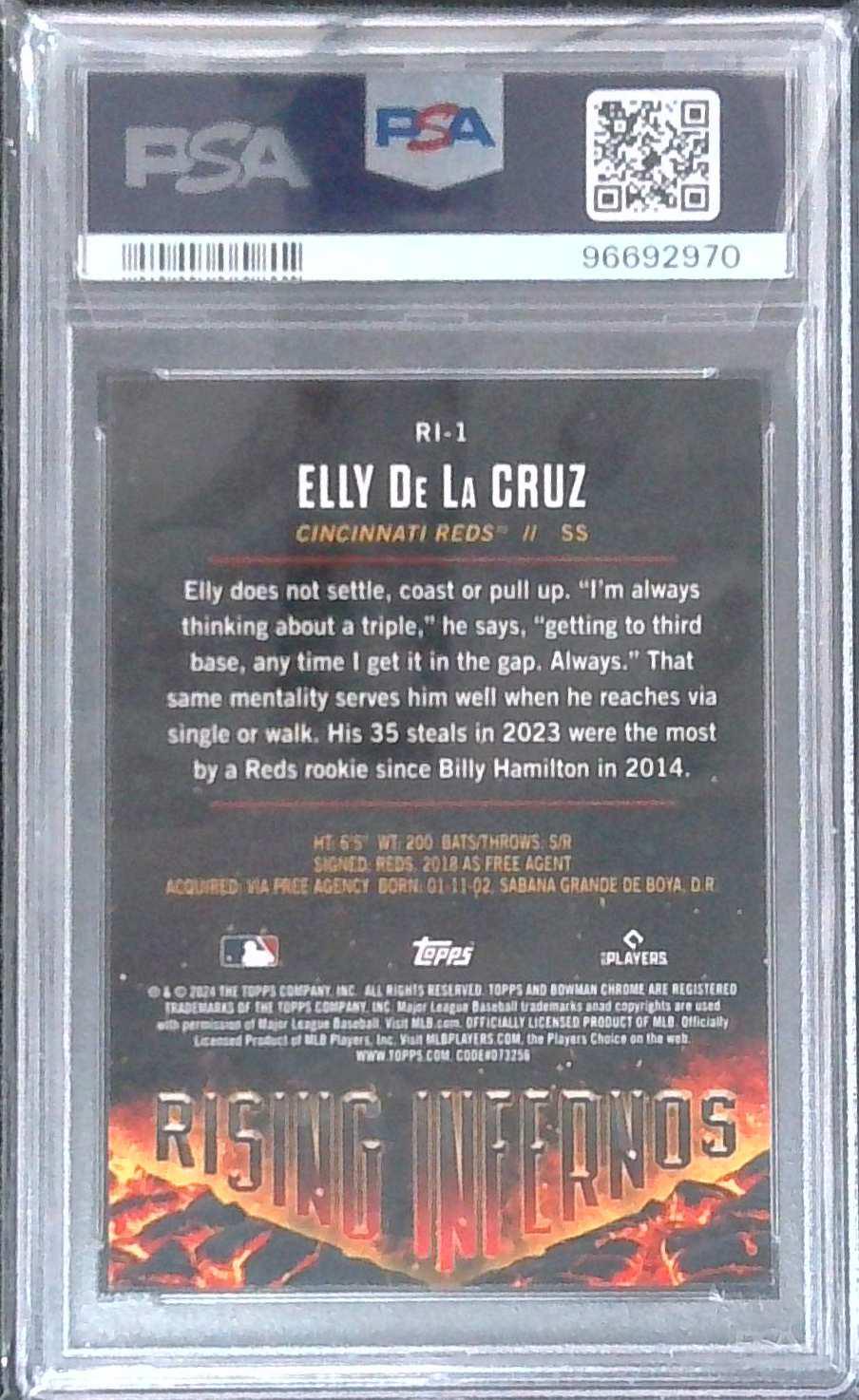 2024 Bowman Chrome Elly De La Cruz Rising Infernos Rookie Insert PSA 9