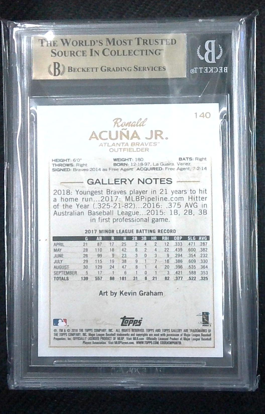 2018 Topps Gallery Ronald Acuna Jr. ROOKIE #140 BGS 9.5 GEM MINT