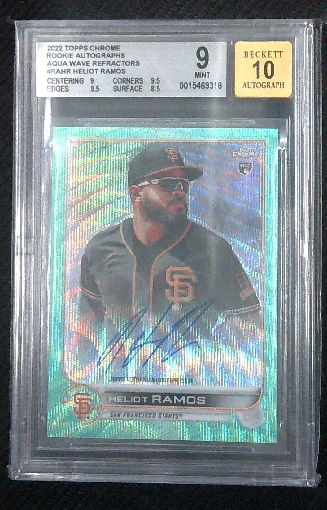 2022 Topps Chrome Heliot Ramos Rookie Auto /199 Aqua Wave San Francisco Giants BGS 9