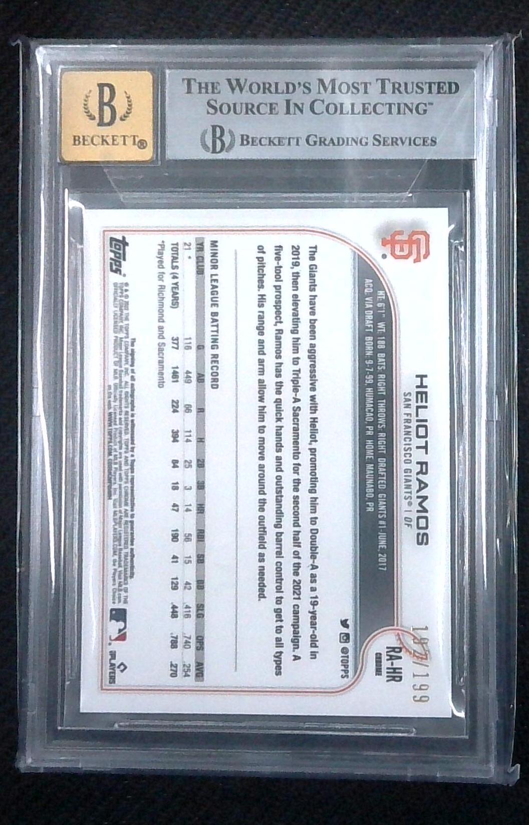 2022 Topps Chrome Heliot Ramos Rookie Auto /199 Aqua Wave San Francisco Giants BGS 9