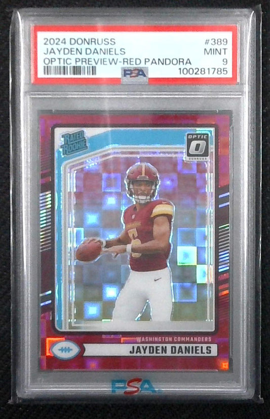 2024 Donruss Rated Rookie Jayden Daniels Optic Preview Red Pandora Mint PSA 9 SP