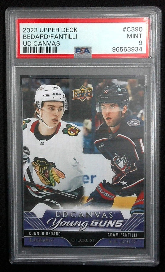 2023 UPPER DECKUD CANVAS #C390 ADAM FANTILLI/CONNOR BEDARD ROOKIE RC PSA 9