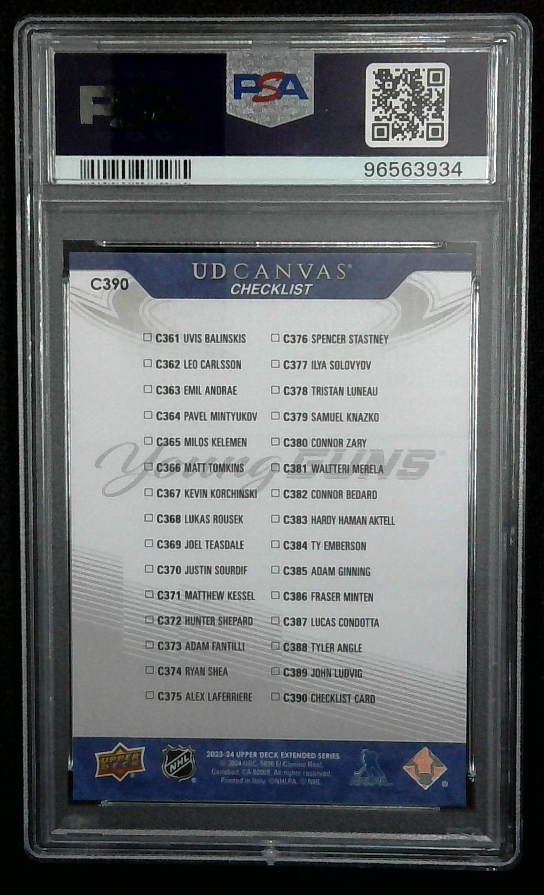 2023 UPPER DECKUD CANVAS #C390 ADAM FANTILLI/CONNOR BEDARD ROOKIE RC PSA 9