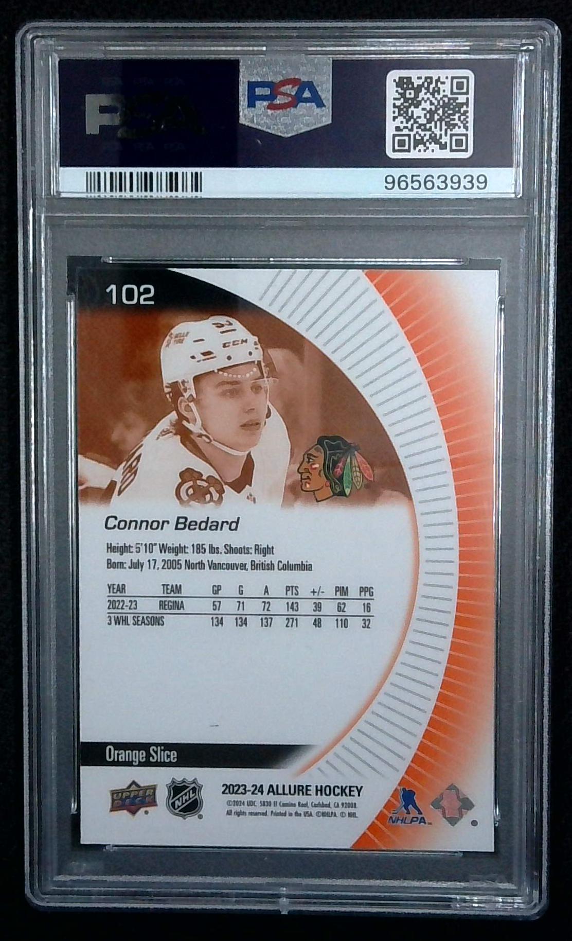 2023 Upper Deck Allure Orange Slice Rookie Connor Bedard PSA 9