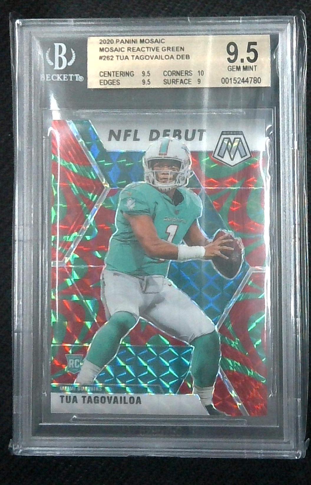 2020 Mosaic Tua Tagovailoa NFL Debut Reactive Green Prizm Rookie RC #262 BGS 9.5