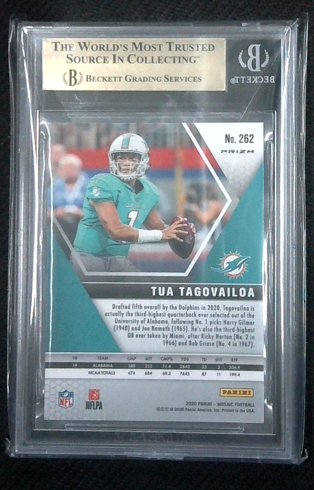 2020 Mosaic Tua Tagovailoa NFL Debut Reactive Green Prizm Rookie RC #262 BGS 9.5