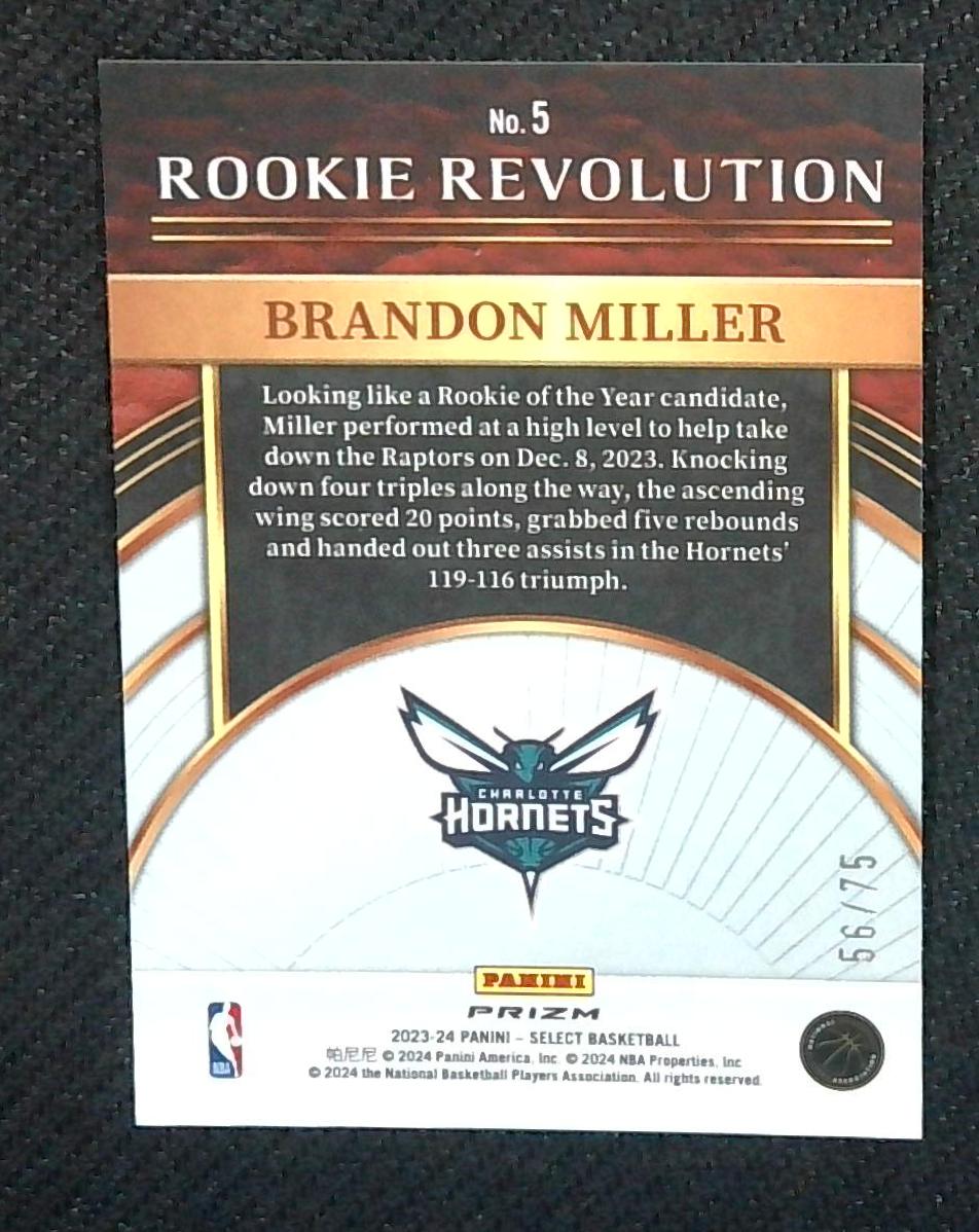 2023-24 Select Rookie Revolutions Brandon Miller Purple Ice Rookie /75