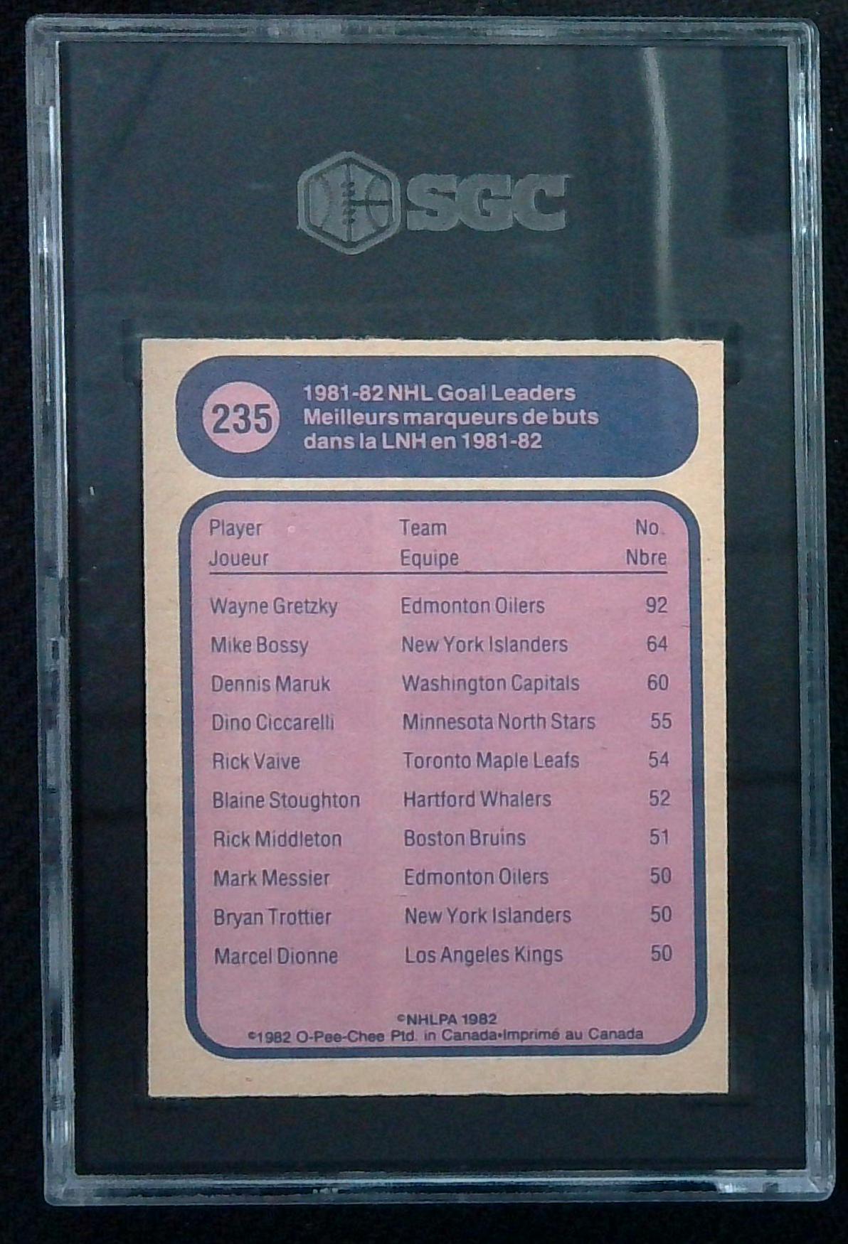 1982-83 Wayne Gretzky OPC #235 Goals Leader SGC Graded 8.5 NM/MT+