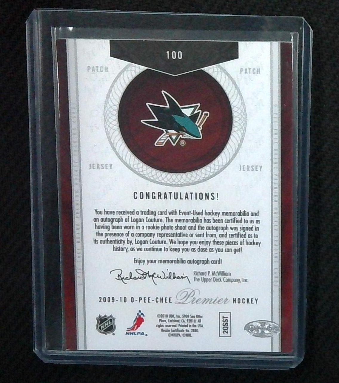 2009-10 UD O Pee Chee Premier Logan Couture 4x Relic Patch AUTO /35