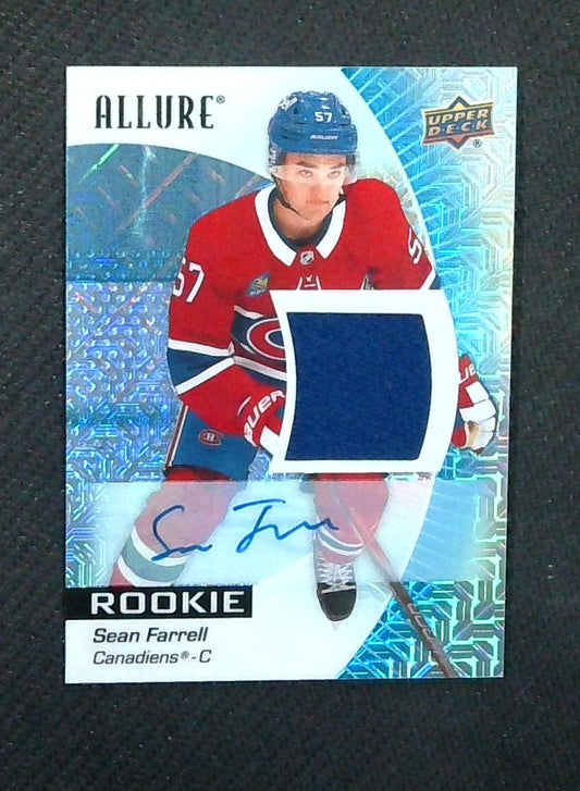 2023-24 UPPER DECK ALLURE ROOKIE #143 SEAN FARRELL BLUE LINE JERSEY AUTO 21/75