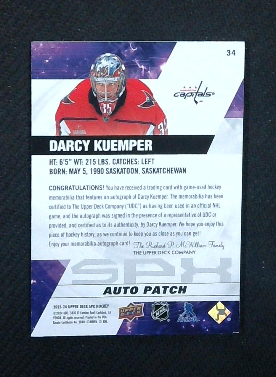 Darcy Kuemper 2023-24 SPx Auto Patch Card 5/49