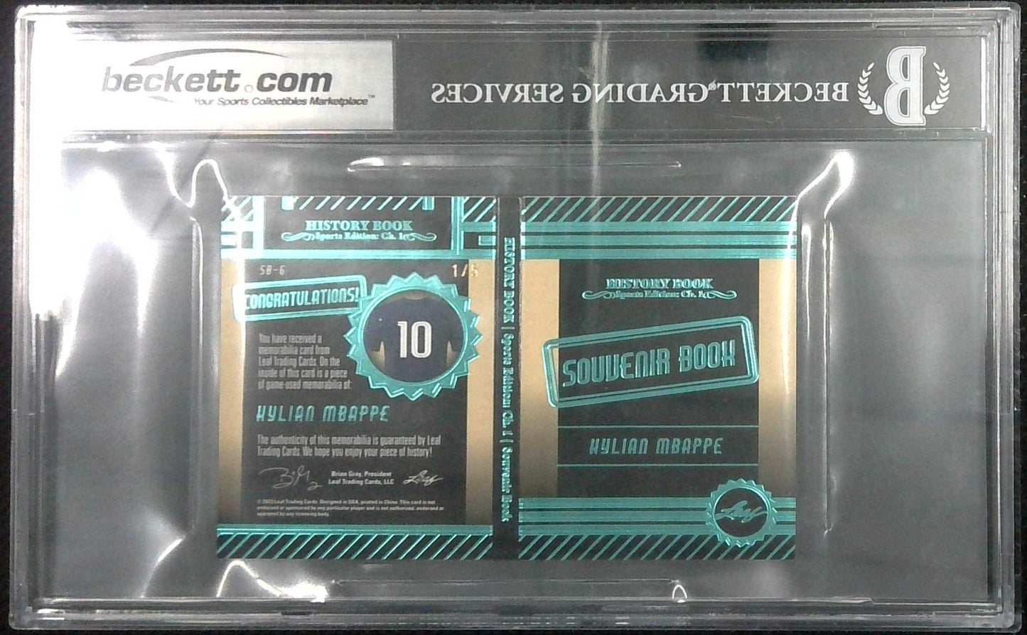 2024 Leaf History Book Sports Kylian Mbappe Game Used Jersey Book 1/5 BGS 8