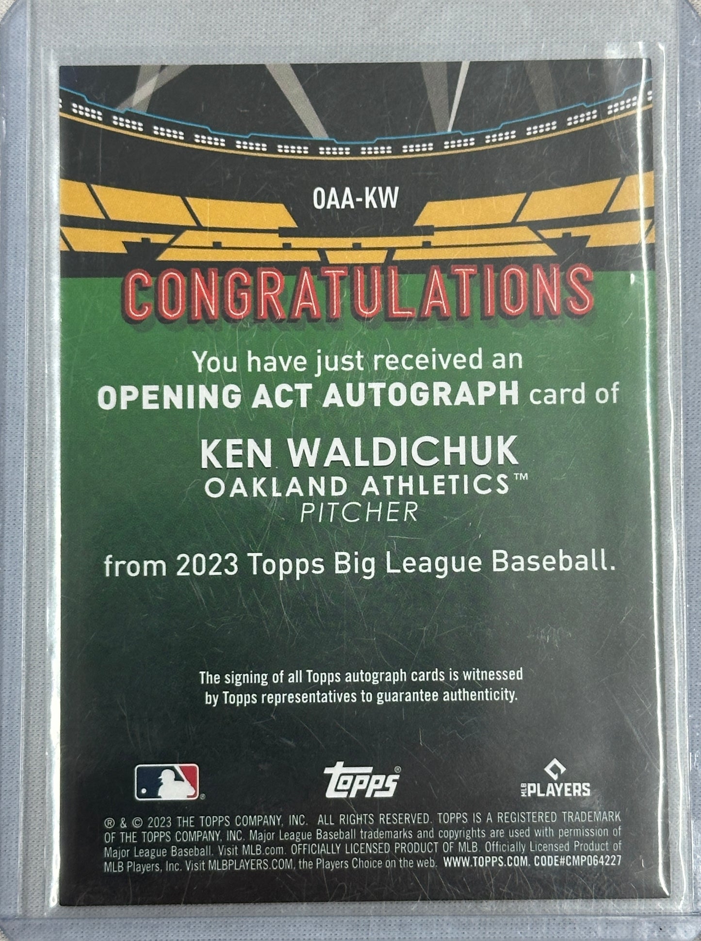 2023 Topps Big League Ken Waldichuk Opening Act Orange Auto 1/25