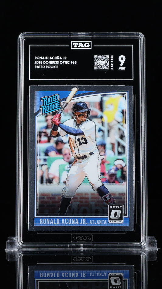 Ronald Acuna Jr. 2018 RC Donruss Optic Holo Silver #63 Rated Rookie TAG 9