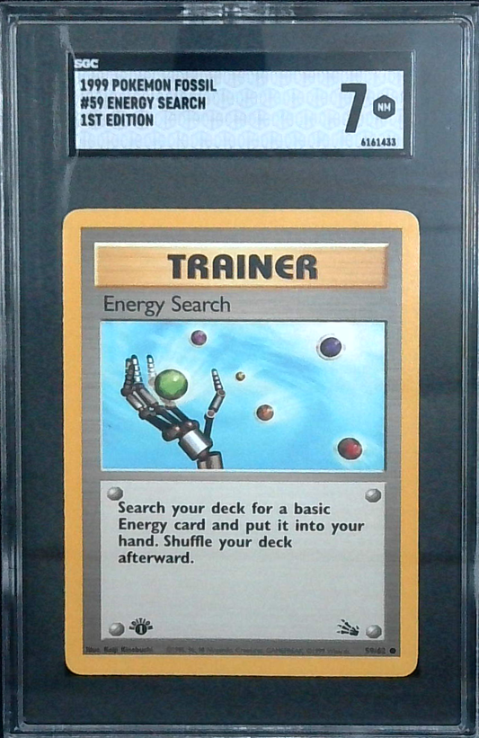 1999 Pokemon Fossil 1st Edition Energy Search SGC 7