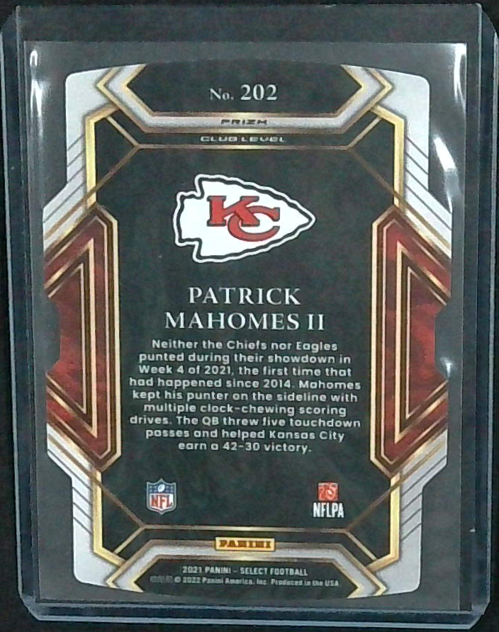 PATRICK MAHOMES II 2021 SELECT CLUB LEVEL FOOTBALL SILVER DIE CUT