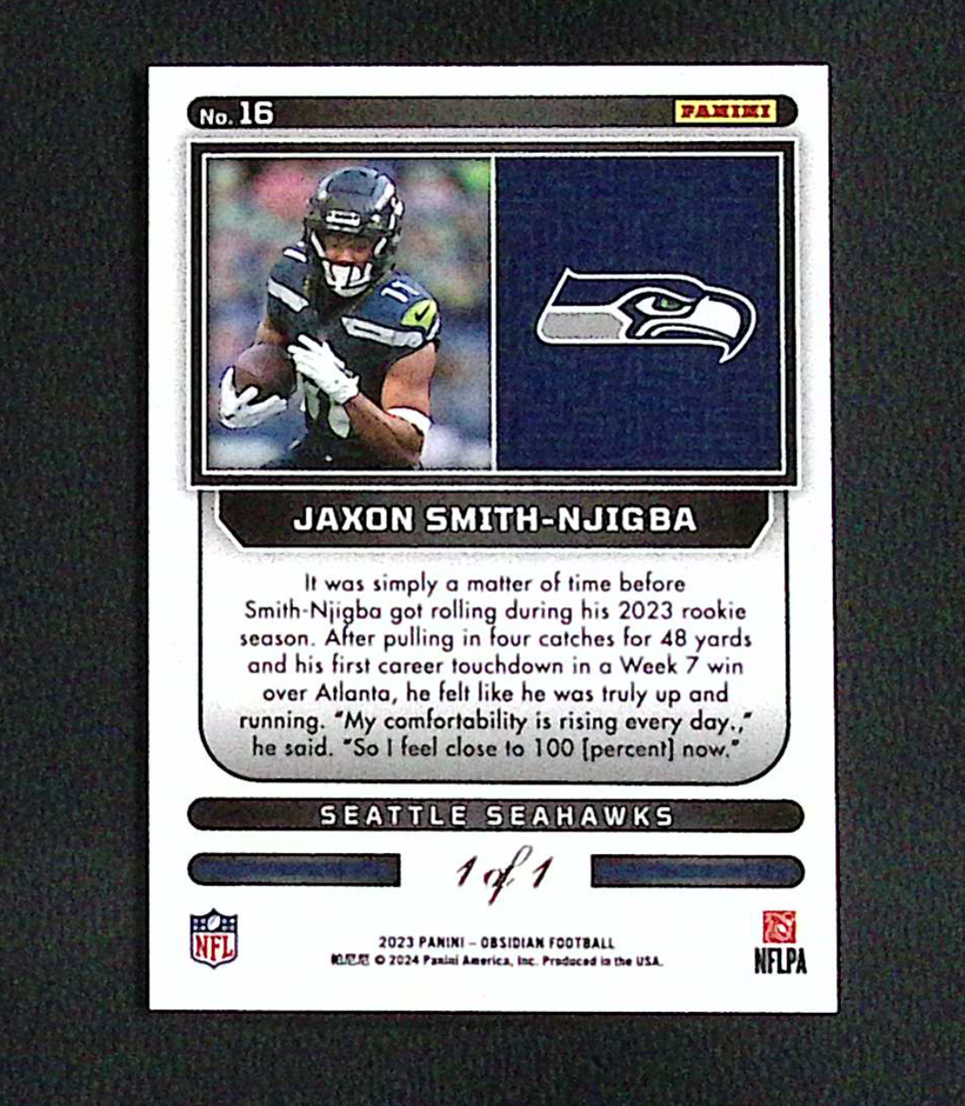 2023 Obsidian Jaxon Smith-Njigba Supernova Blue Finite Electric Etch 1/1 Rookie