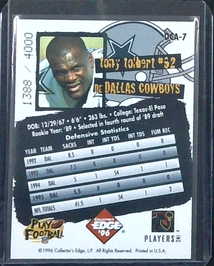 1996 Collector's Edge Auto #DCA7 Tony Tolbert Cowboys /4000