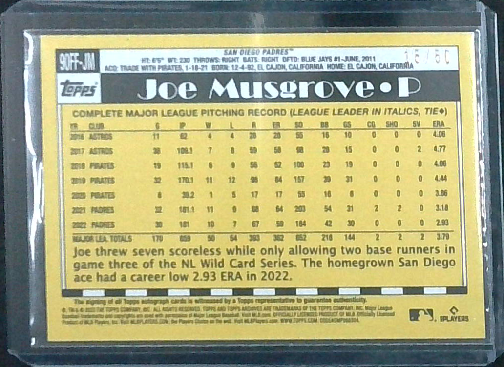 JOE MUSGROVE 2023 Topps Archives Auto Blue Foil /50