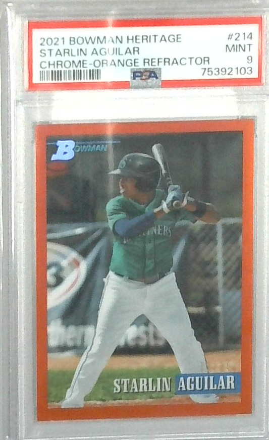 2021 Bowman Heritage Starlin Aguilar Chrome Orange Refractor /25 PSA 9 Mint