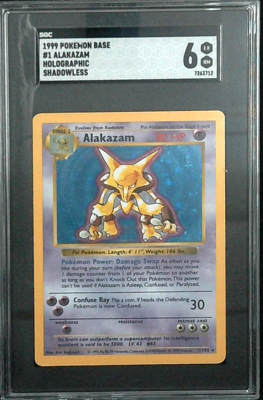 1999 Pokemon Shadowless Holo Alakazam SGC 6