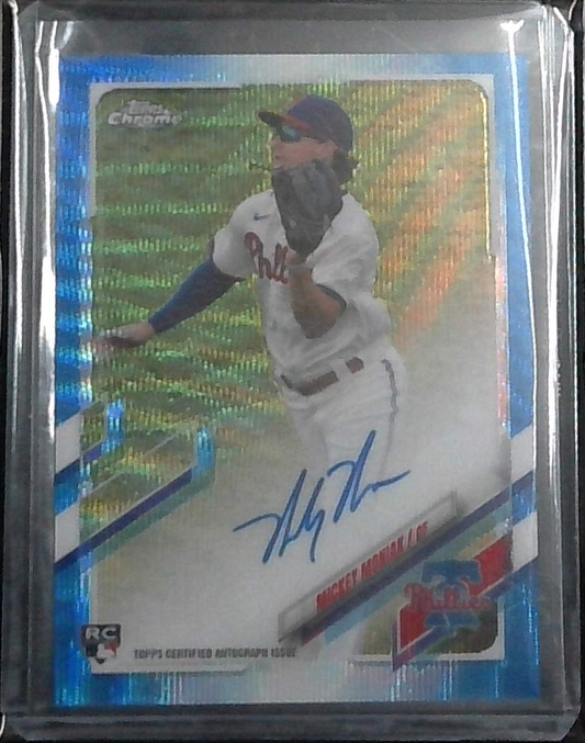 Mickey Moniak 2021 Topps Chrome On-Card Auto Rookie Blue Shimmer /150