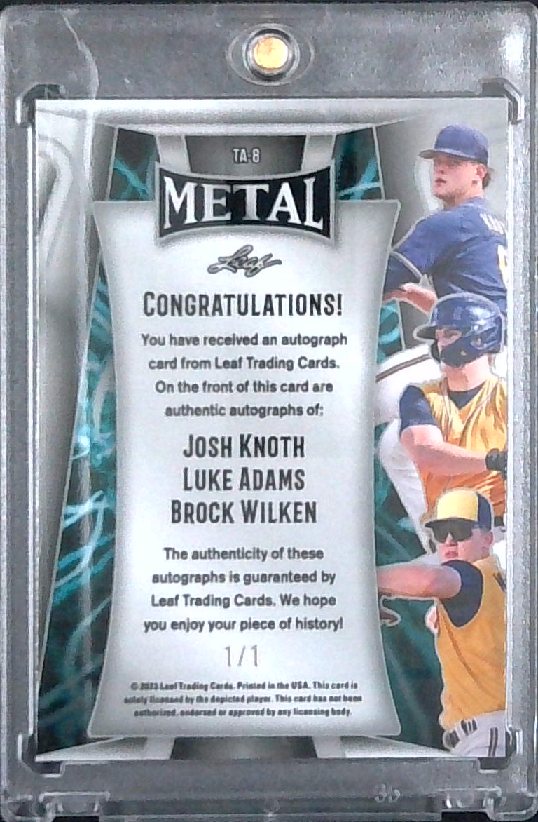 2023 Leaf Metal Josh Knoth, Luke Adams, Brock Wilken Triple Auto Gold 1/1