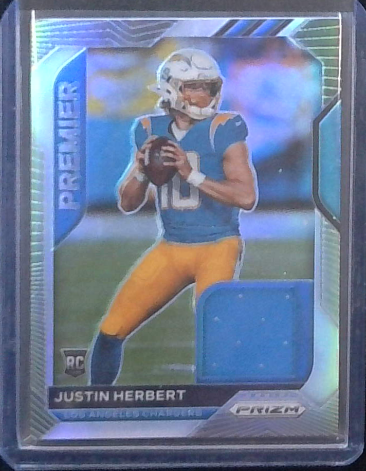 Justin Herbert 2020 Prizm Premier Silver Blue Patch Jersey Relic Rookie