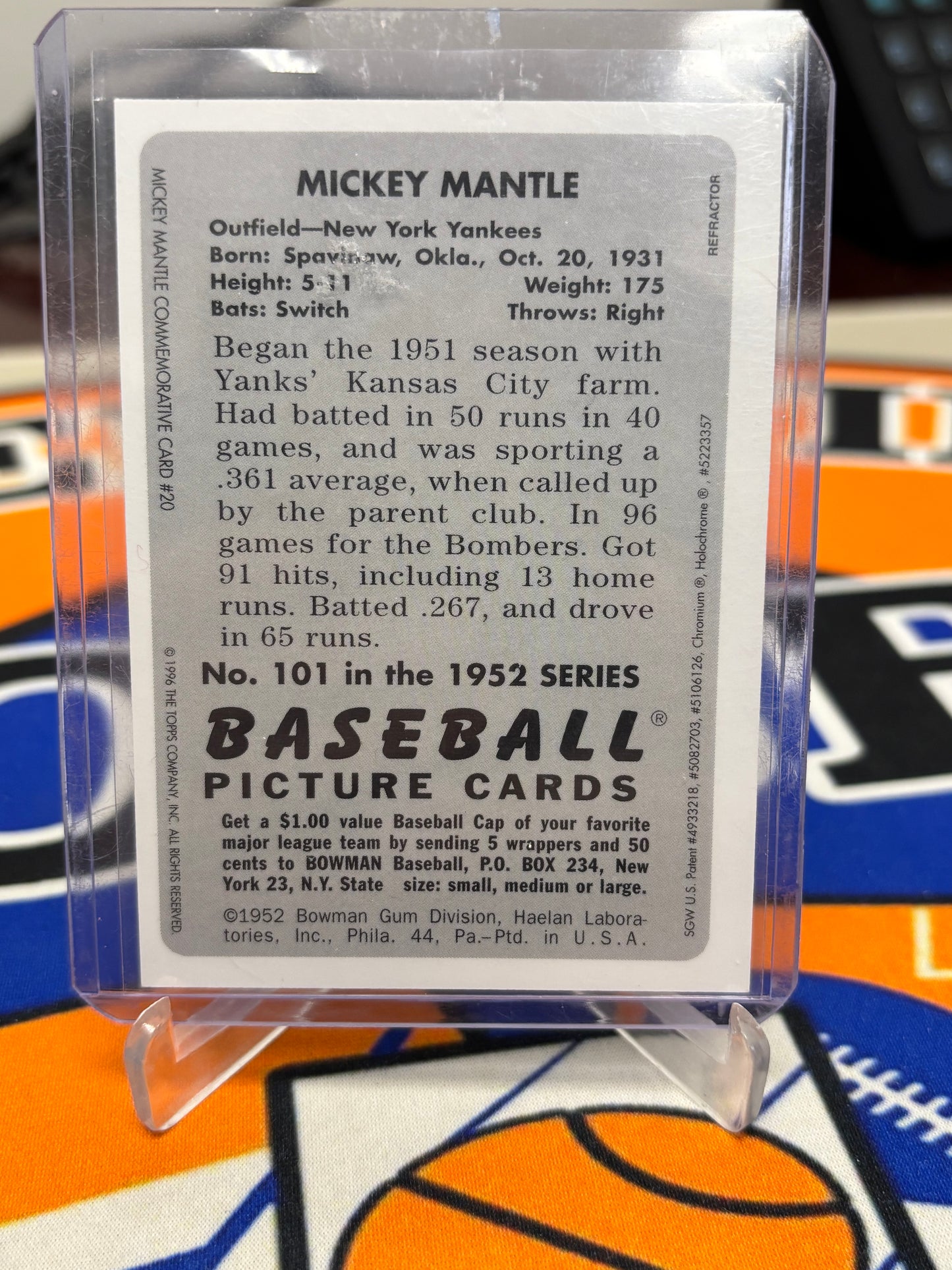 1996 Topps Mickey Mantle Commemorative Card #20 Refractor