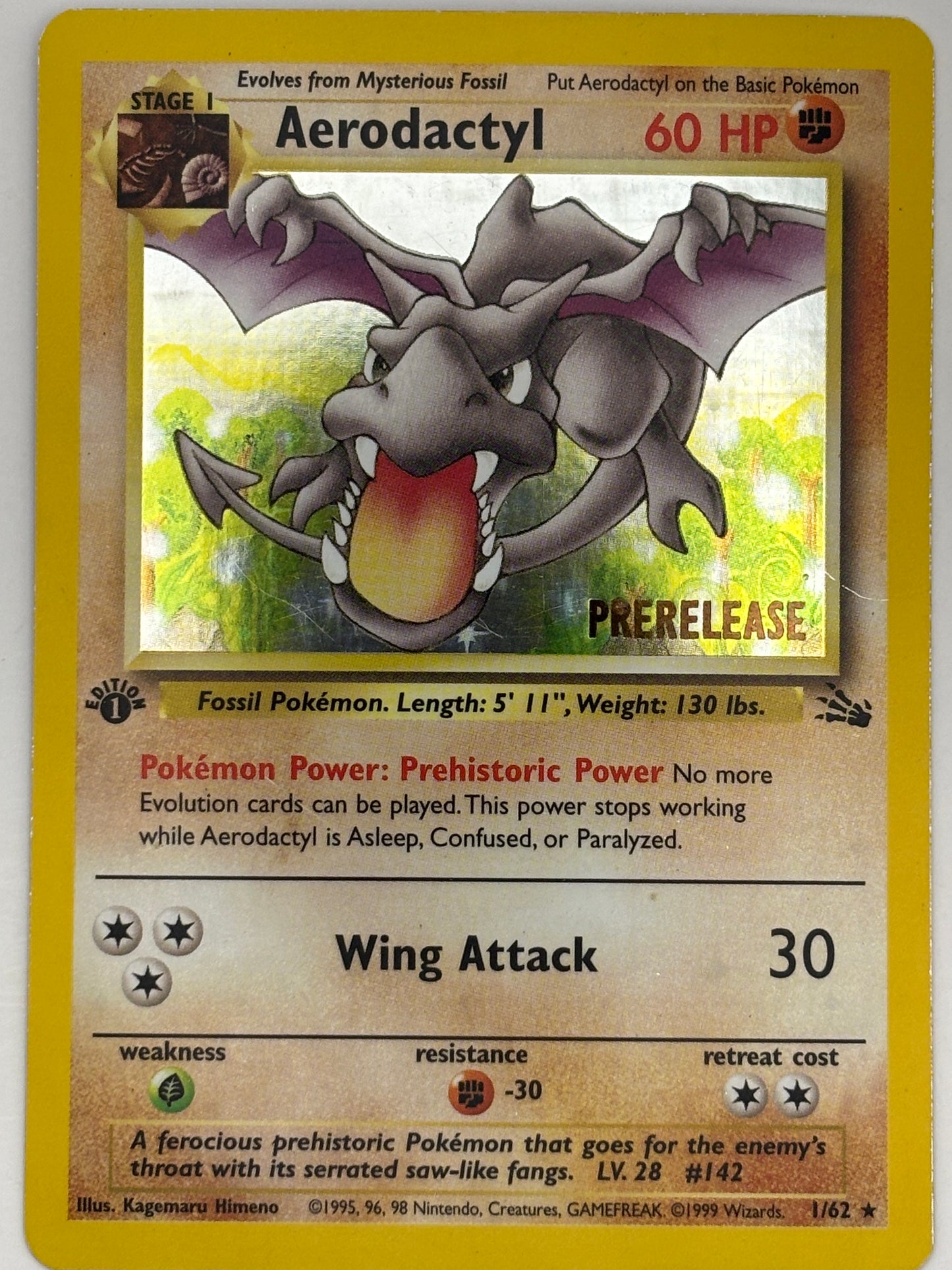 Aerodactyl 1/62 Fossil Prerelease 1st Edition Ultra Rare Holo WOTC Pokemon Card