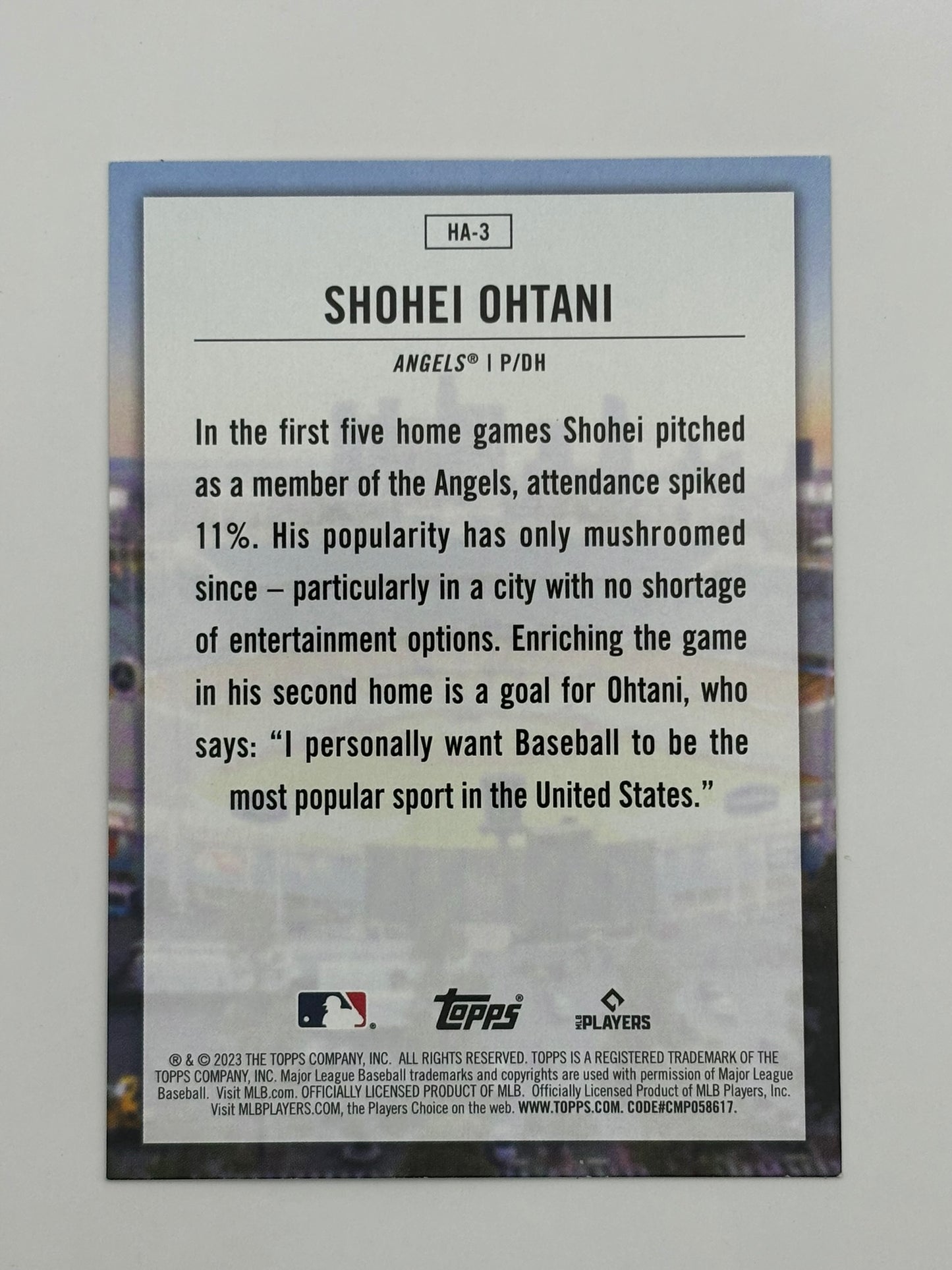 2023 Topps Series 1 Shohei Ohtani Home Field Advantage #HA-3 Angels