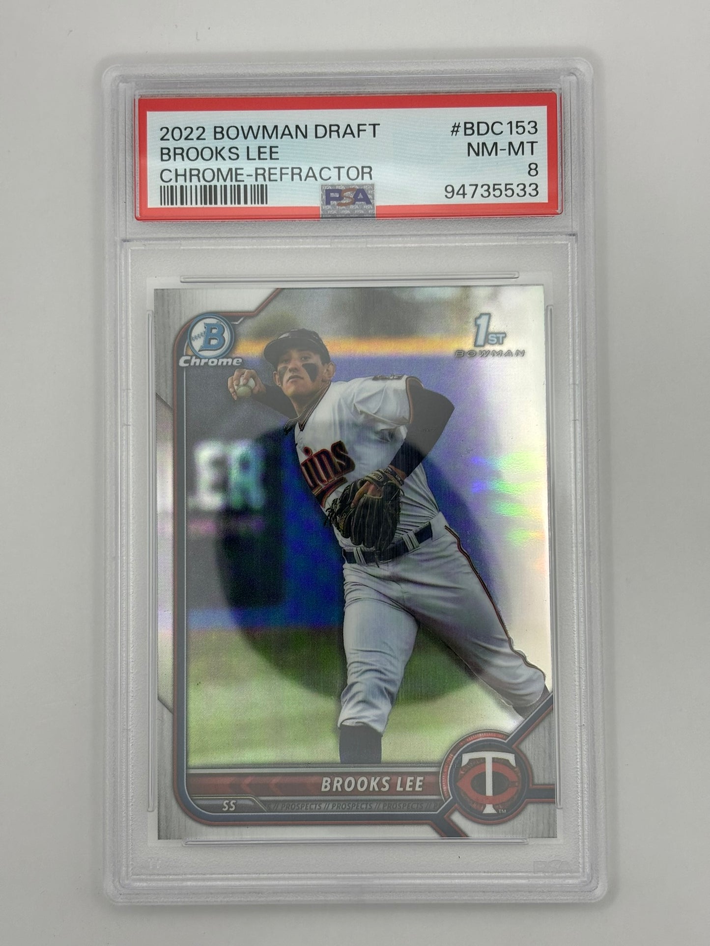 2022 Bowman Chrome Draft Brooks Lee 1st Refractor PSA 8