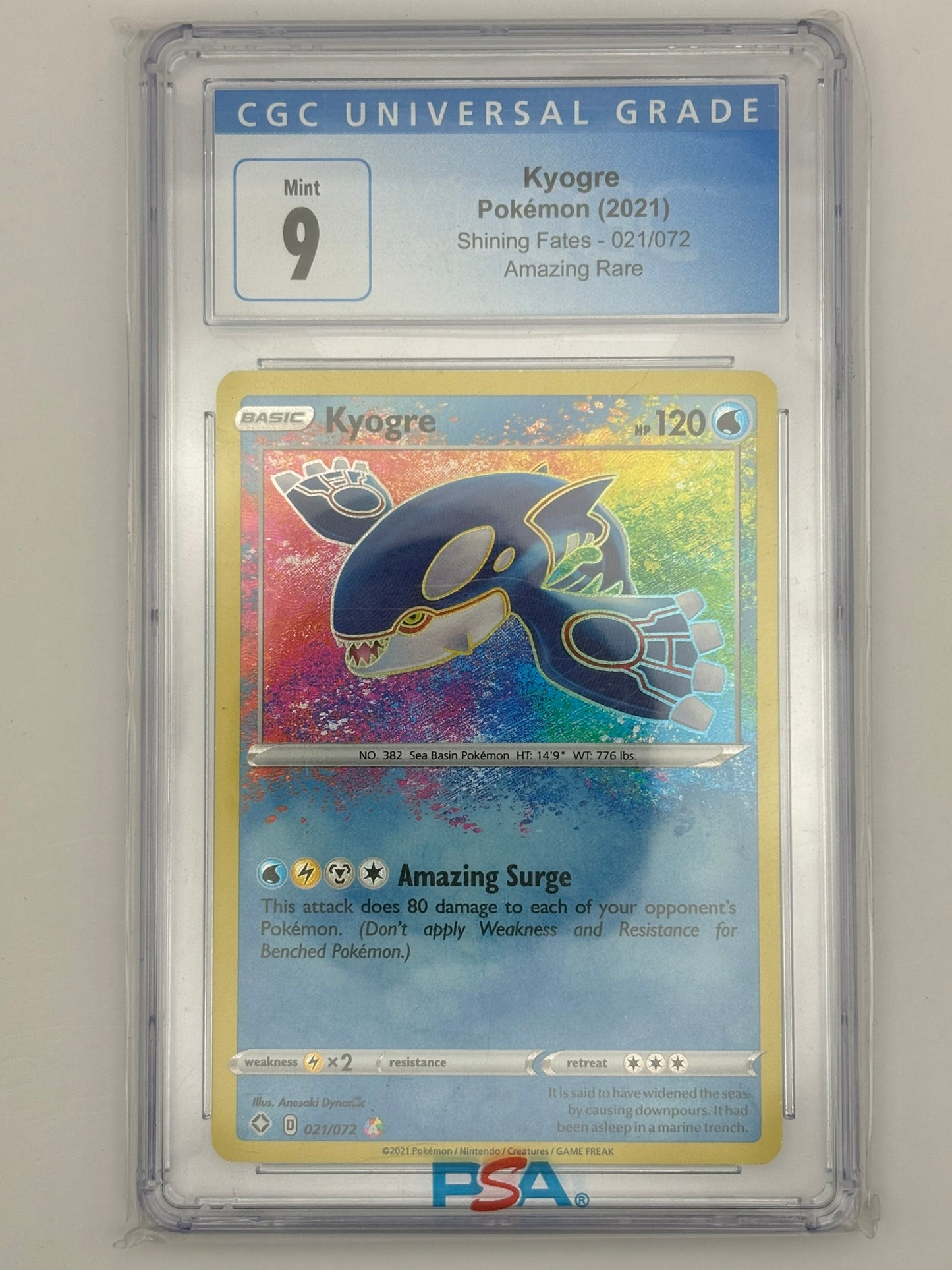 Pokemon Shining Fates Kyogre Rare 021/072 CGC Mint 9