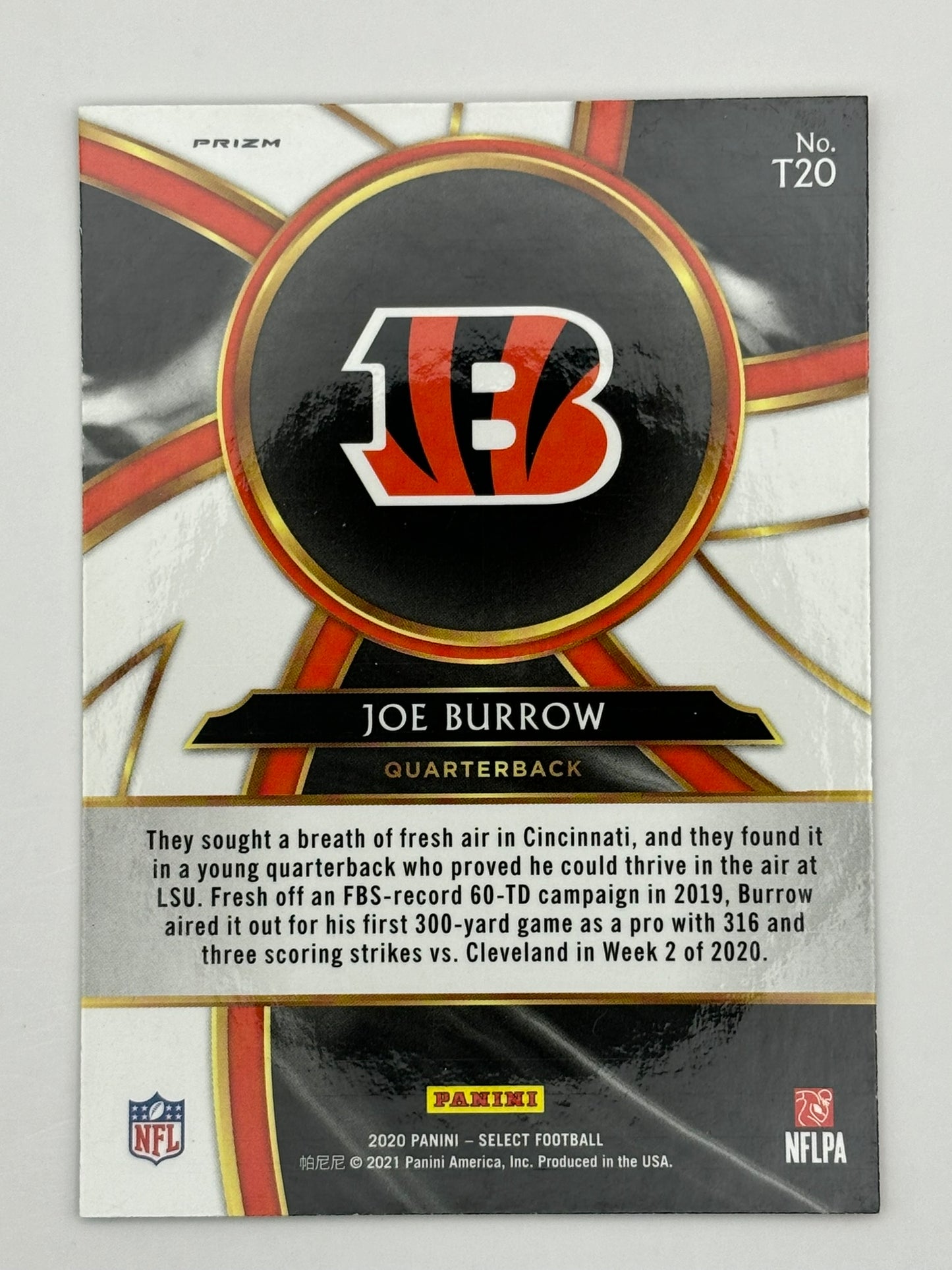 2020 Panini Select Turbocharged Silver Prizm Joe Burrow Rookie