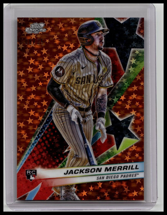 2024 Topps Chrome Cosmic Jackson Merrill Rookie SSP Orange StarFractor 08/25