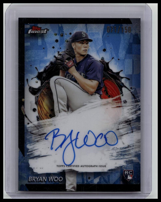 2024 Topps Finest Bryan Woo Finest Auto Sky Blue Refractor RC 71/150 Mariners