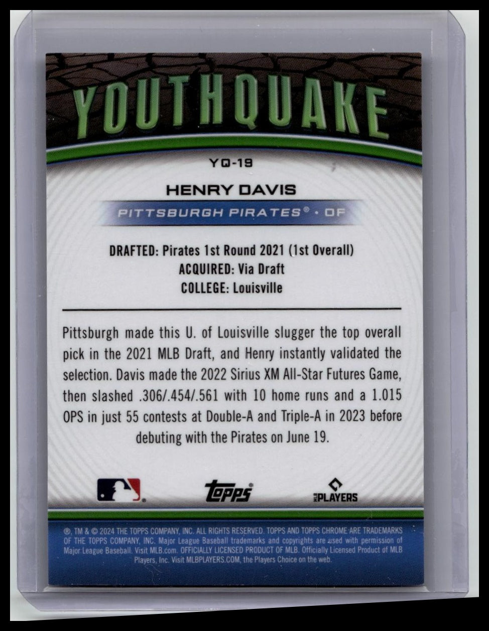 2024 Topps Chrome Henry Davis Youthquake Rookie RC Black /10