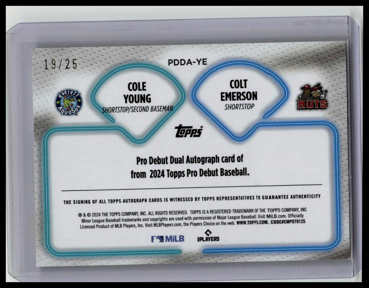 2024 Topps Pro Debut Cole Young/Colt Emerson Dual Auto #/25 Mariners