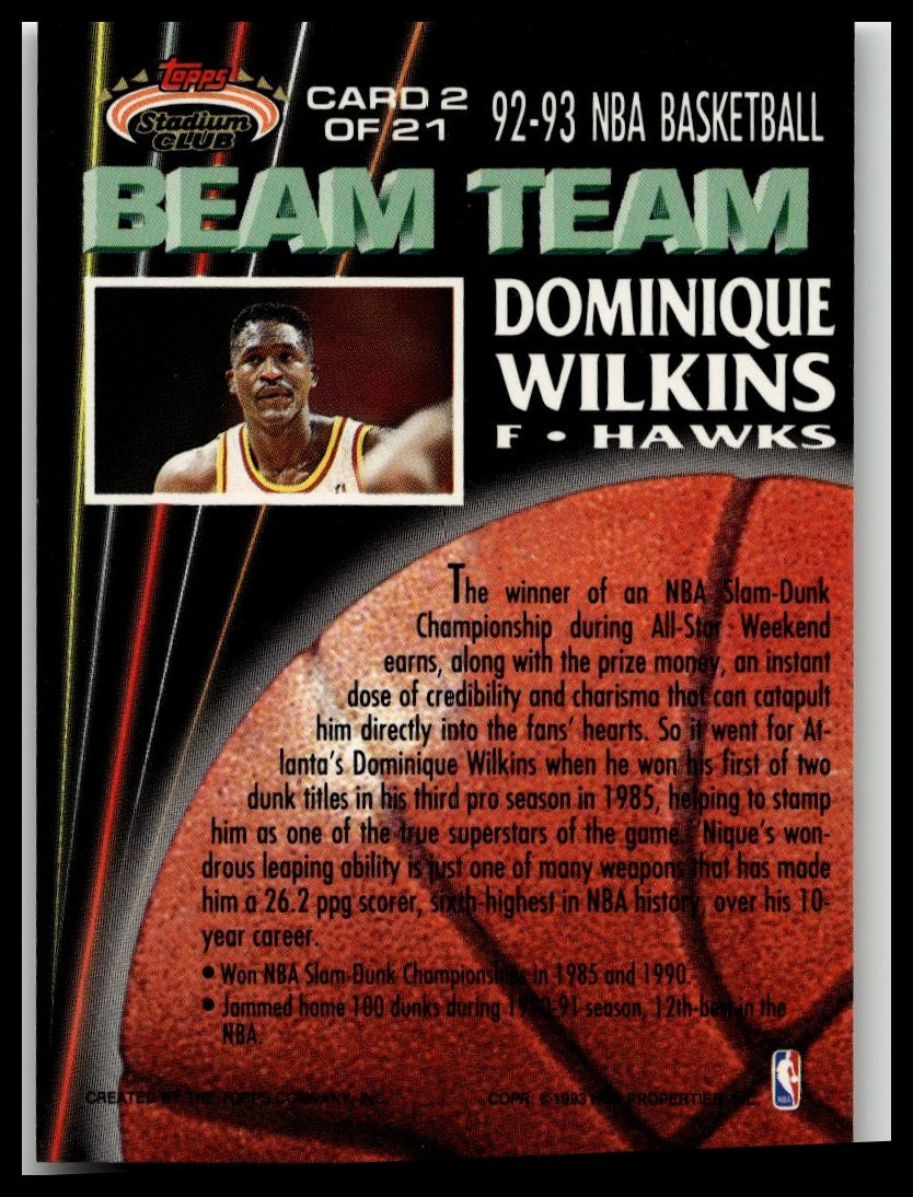 1992-93 Topps Stadium Club Dominique Wilkins Beam Team #2 Atlanta Hawks