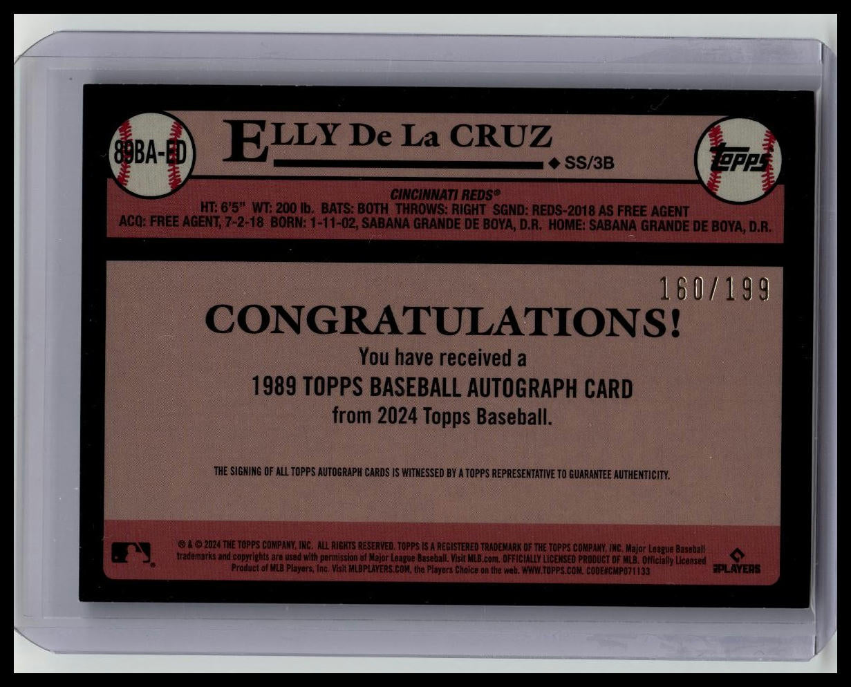 2024 Topps 1989 Topps Black #89BA-ED Elly De La Cruz /199 On Card Rookie Auto