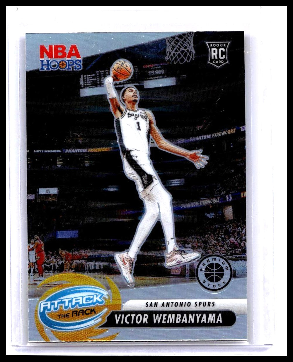 2023-24 Hoops Premium Stock Victor Wembanyama Attack The Rack Silver Prizm RC