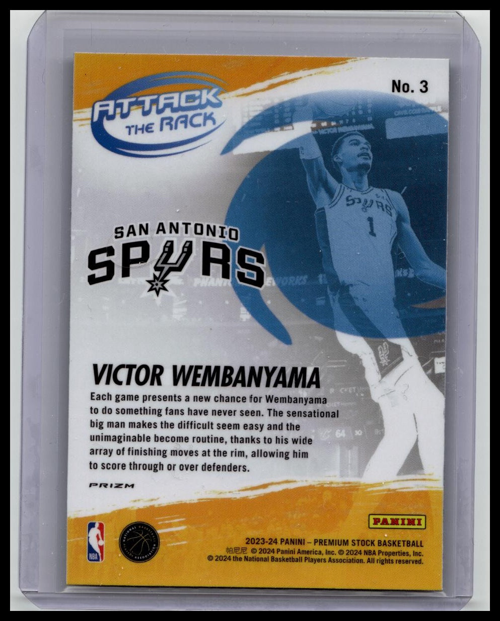 2023-24 Hoops Premium Stock Victor Wembanyama Attack The Rack Silver Prizm RC