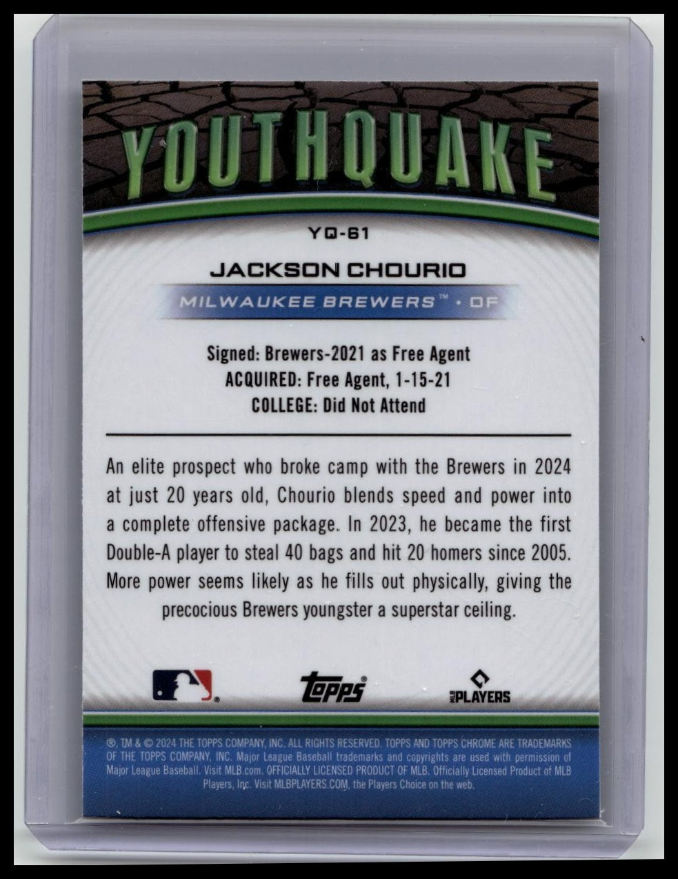 2024 Topps Chrome Update #YQ-61 Jackson Chourio Youthquake