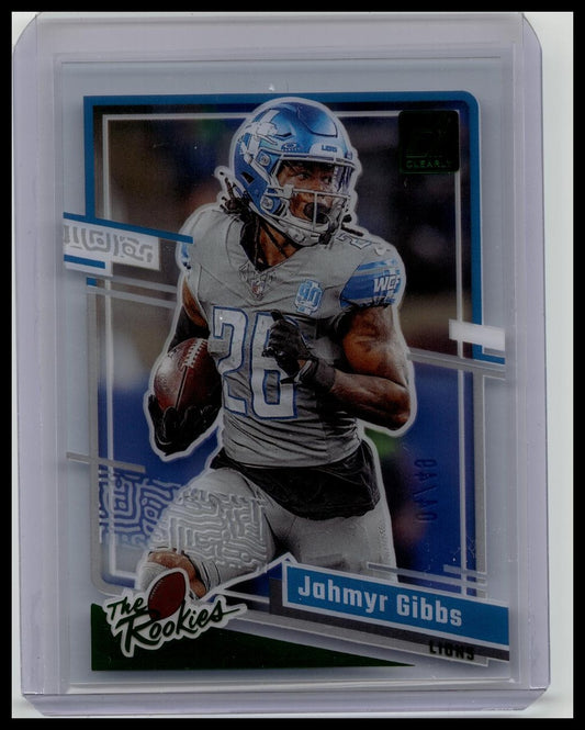 2023 DONRUSS CLEARLY JAHMYR GIBBS GREEN PARALLEL LIONS ROOKIE #D /49